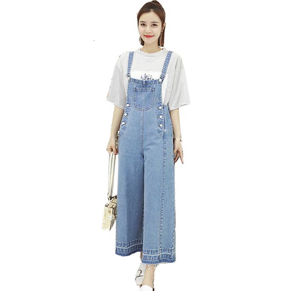 

spring autumn new women casual denim jumpsuits vintage blue length broek jeans loose size elegant wide leg lady overalls, Black;white