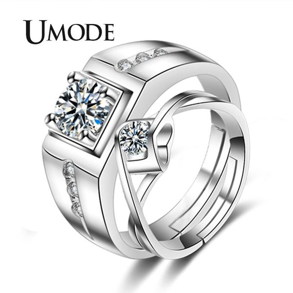 

umode brand engagement zirconia mens womens love resizable wedding rings sets promise rings for couples jewelry stes ur0445, Silver