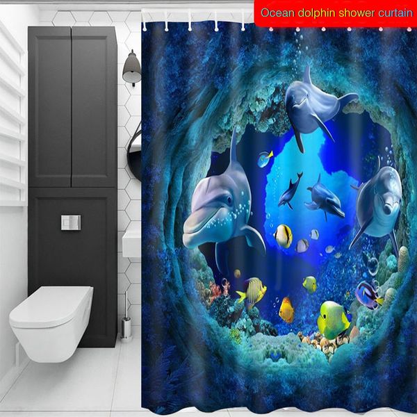 

sea dolphin shower curtain eco-friendly hooks curtains for decoration bathroom toilet for window home waterproof blue ocean