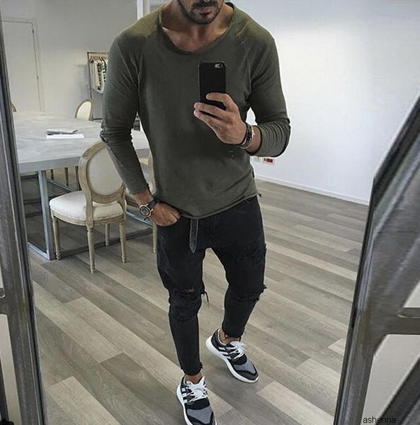 

mens designer t shirt men's wear youth popular personality slim fit burr solid color long sleeve men t shirt autumnml7k, White;black