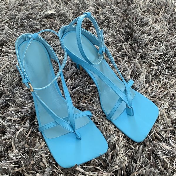 

summer women sandals narrow band vintage square toe high heels buckle strap high heel sandals women v-neck designer shoes women r06, Black