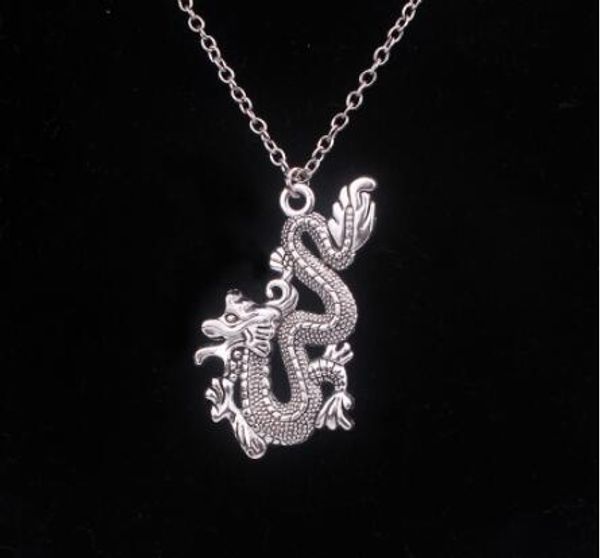 

hip hop antique bronze silver vintage dragon pendant necklace men ethnic china dragon king necklaces for women jewelry gift