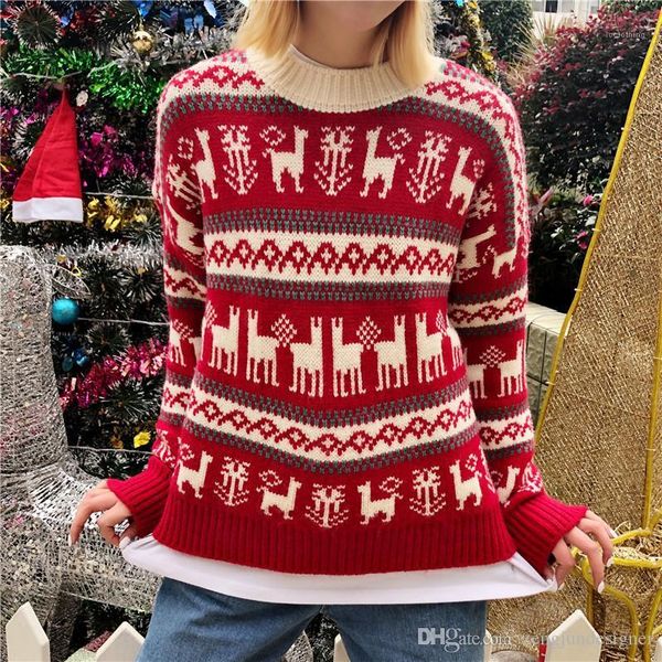 

christmas sweaters crew neck long sleeve festival style female clothing fashion casual apprel womens winter desinger, White;black