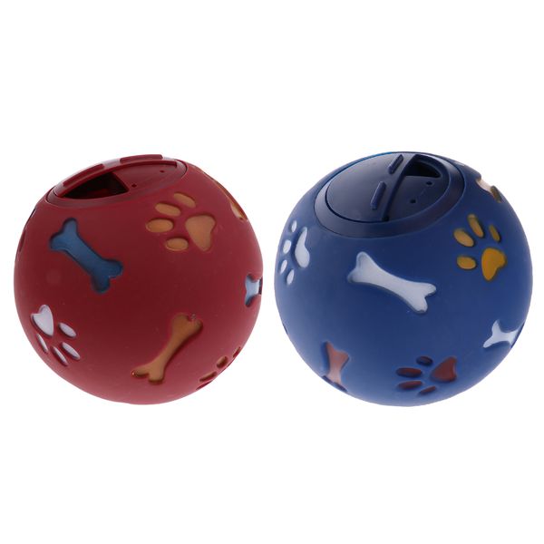 

2xdog food dispenser ball pet play treat feeder puppy chew toy blue+red l