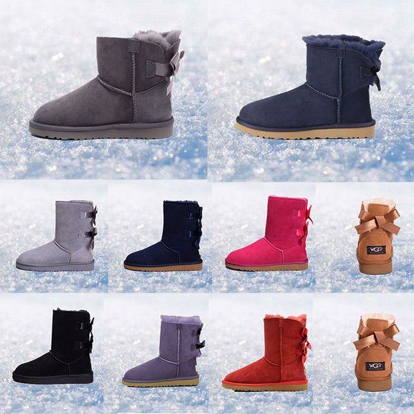 

De igner women boot au tralia cla ic now boot wgg tall real leather bailey bowknot girl winter de inger keep warm ize 36 41, Black;green