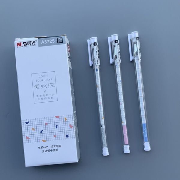 

slim gel-ink pens 0.35mm 0.5mm black ink plugged simple style office school writing stationery 3pcs/lot mixed patterns