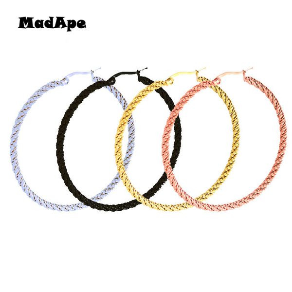 

madape 2020 trendy hip-hop big hoop earrings 316l stainless steel jewelry simple style 3mm diameter round earrings women gift, Golden