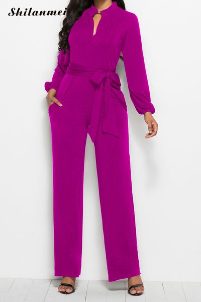 

new office lady casual v neck long sleeve jumpsuit solid 2019 spring autumn female fashion loose long pants women overalls belt, Black;white