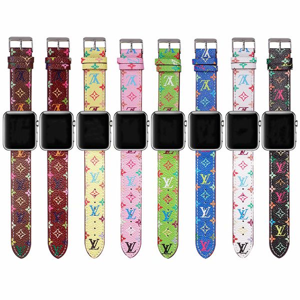 

designer fashion luxury apple watch band 38/40/42/44mm adjustable leather iwatch band with print pattern apple watch strap 8 styles