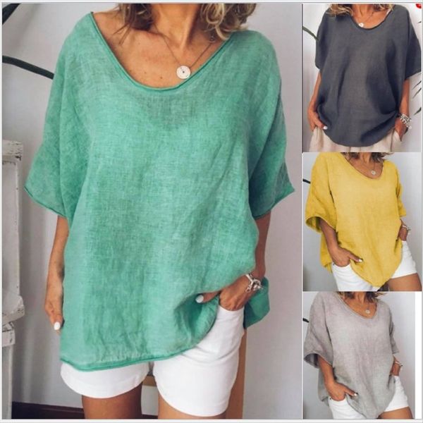 

2019 solid color loose short-sleeved casual cotton and linen t-shirt 2019 solid color loose short-sleeved casual cotton and linen t-shirt, White