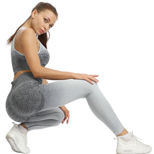 

domidofa 2 piece ombre gym set yoga women clothes sports bra and leggings woman sportswear female fitness clothing suit, White;red