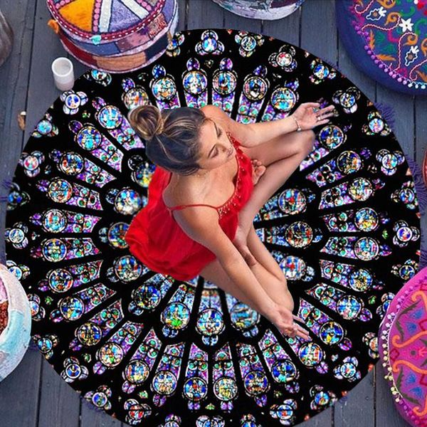 

beach towel notre dame de paris rose window pattern sun block towel 150*150cm blanket