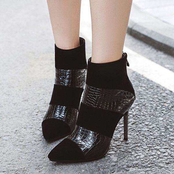 

size 33 to 42 43 high heels booties black patchwork embossed pu leather red bottom shoes luxury designer women boots