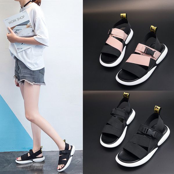

summer 2020 women's flat sports sandals ladies beach shoes flip flops, Black