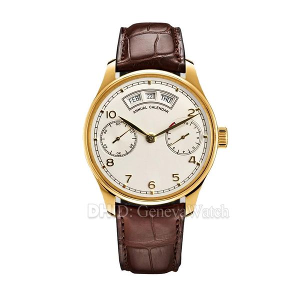 

annual calendar 503502 503510 luxury watch portugieser classic gold case white dial brown leather strap mens desigenr watches montre de luxe, Slivery;brown