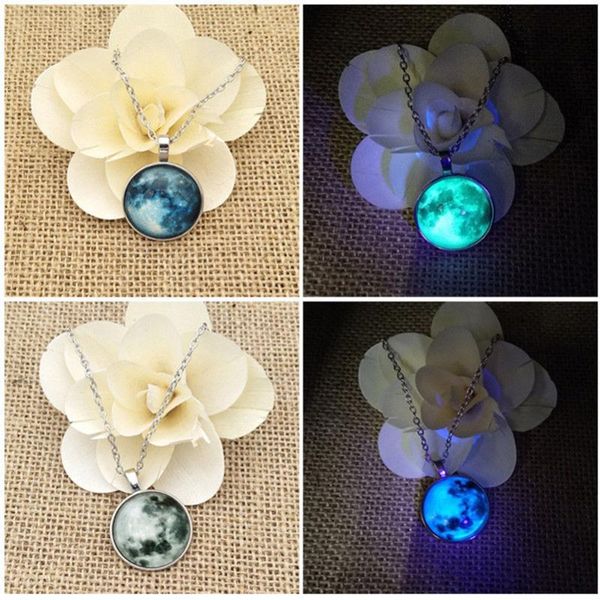 

pendant necklaces design glow in the dark necklace bright full moon female shining luminous accessories, Silver