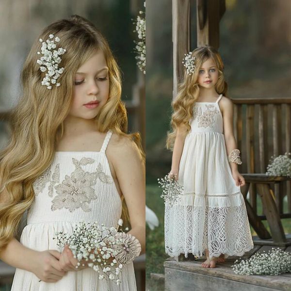 

2020 white girl dresses spaghetti strap appliqued beaded lace sleeveless girl pageant dress custom made christening gown, White;blue