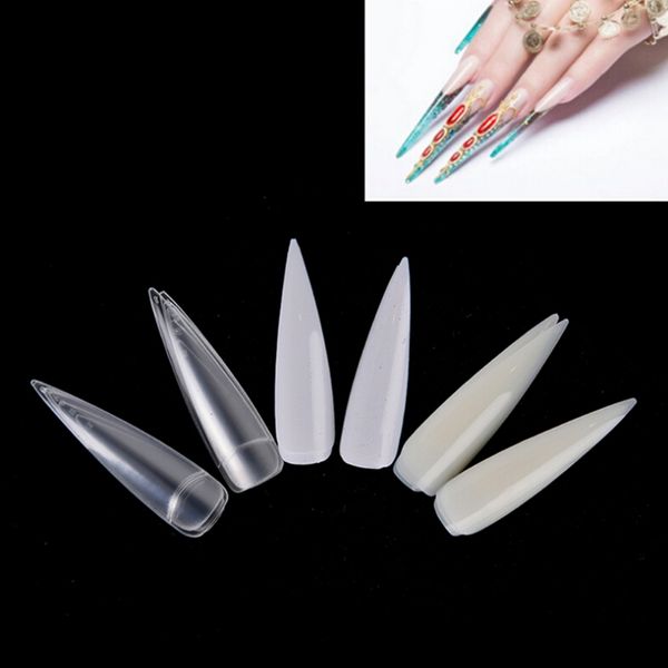 

100 pcs stiletto false nails natural long acrylic nail tips 10 sizes nail art tips artificial full coverage fake nails tip tool, Red;gold