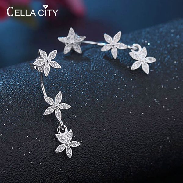 

cellacity 925 sterling silver earrings for women five pointed star zircon gemstone drop earring wedding party wholesale gift, Golden;silver