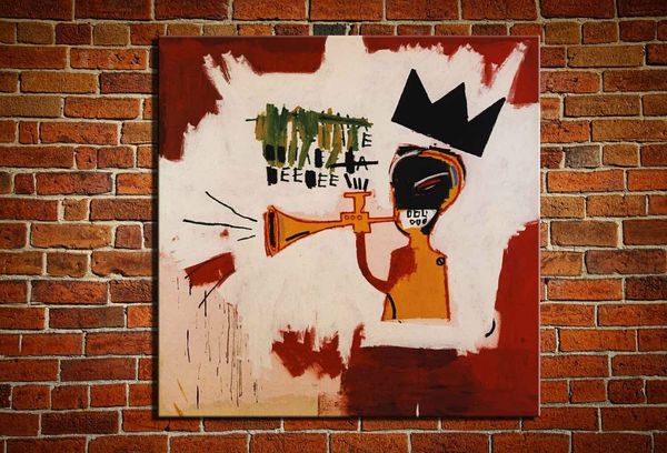 

jean-michel basquiat "trumpet" huge large wall picture handmade oil painting on canvas for wall decoration in living room