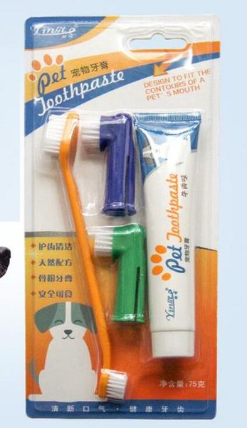 

vanilla/beef taste pet toothpaste set pet toothbrush single/double finger dog oral care cats and dogs toothbrush toothpaste set sui0251