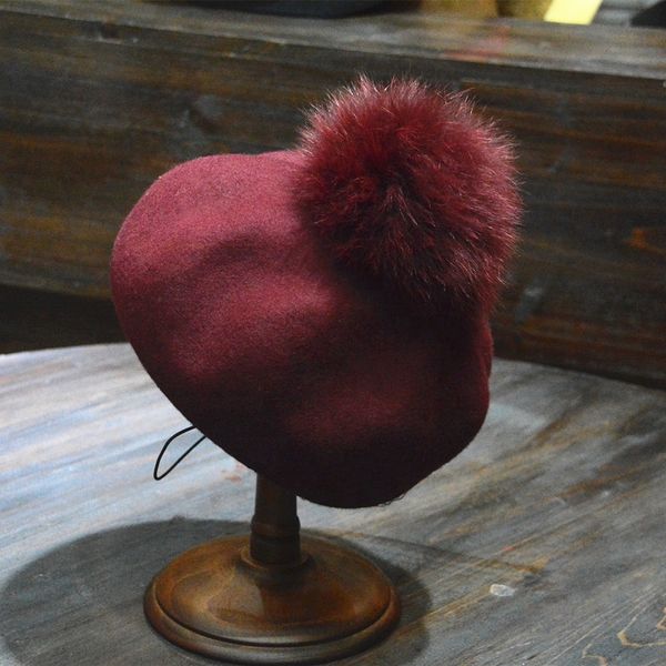 

2020 winter fashion design fox fur pom wool felt beret hat for women