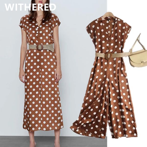 

dave&di 2020 summer england office lady elegant polka dot belt loose jumpsuit women rompers womens jumpsuit combinaison femme, Black;white