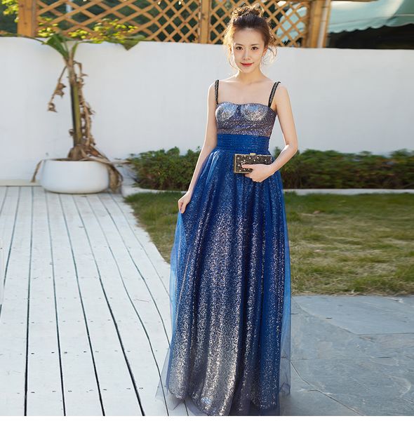 

sequins starry sky gauze suspender skirt slim fit dress fantasy high-end annual meeting starry sky gradient skirt emcee fairy evening dress, White;black