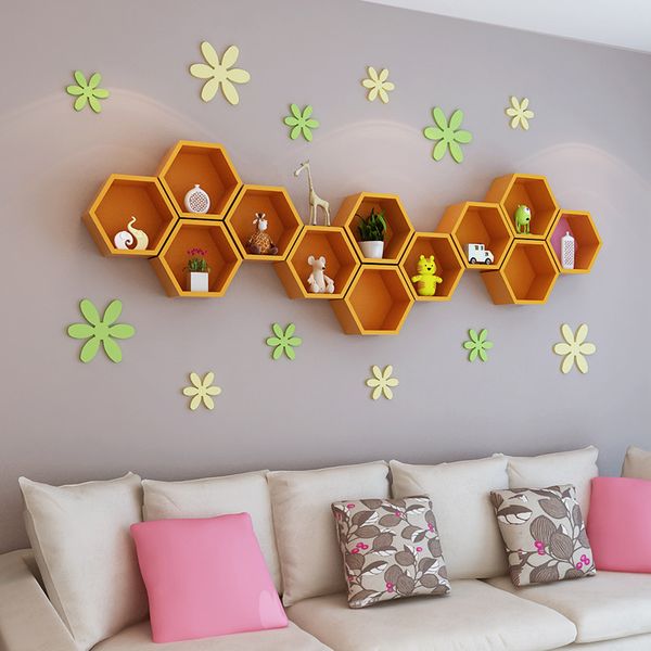 Wooden Hexagon Shelf Storage Wall Decoration Wall Hanging