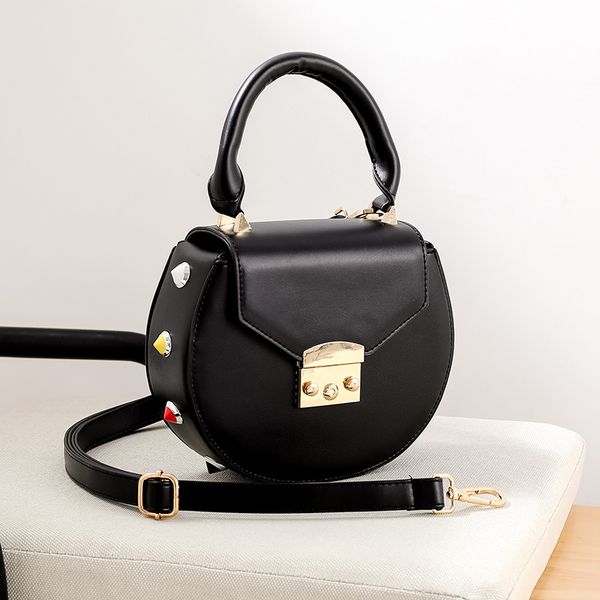 

women's shoulder bag slant span bag ins small black 2020 korean version versatile rivet small round mini women's