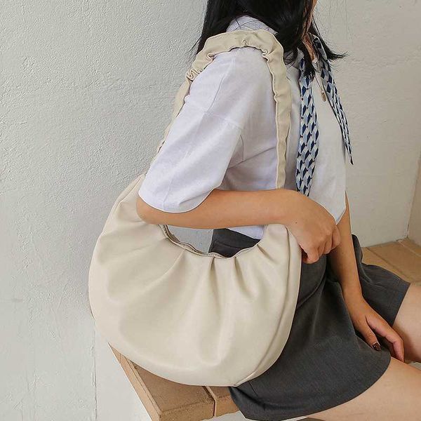 

fashion lamb leather bags small pu cloud bags for women 2020 new designe simple shoulder bag ruched travel handbag