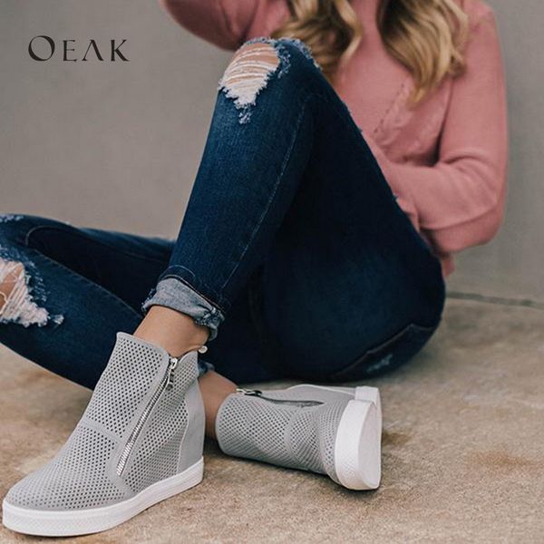 

oeak drop shipping 2019 new fashion women short boots ladies'vulcanized shoes leisure anti-sliding flat soles mesh sports shoes, Black