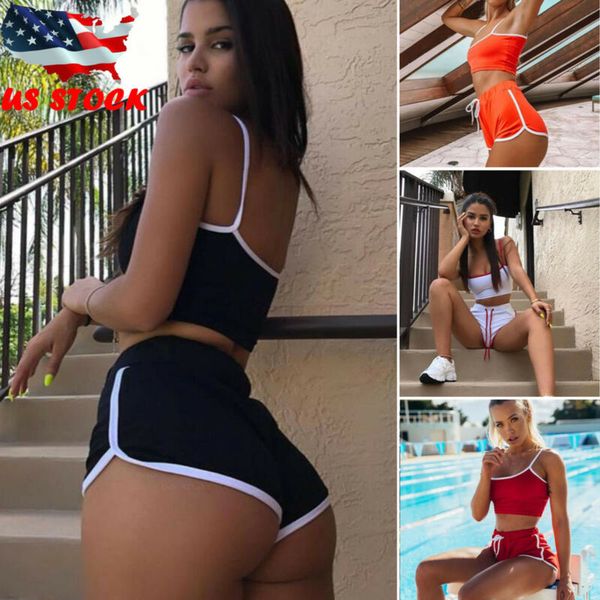 

fashion women summer bodycon crop vest shorts 2 pieces set jumpsuit outfit, White