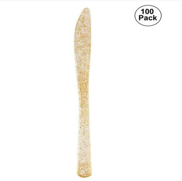 

бесплатная доставка оптовые 2019 100 шт. золотой одноразовые пластиковые ножи одноразовые посуда