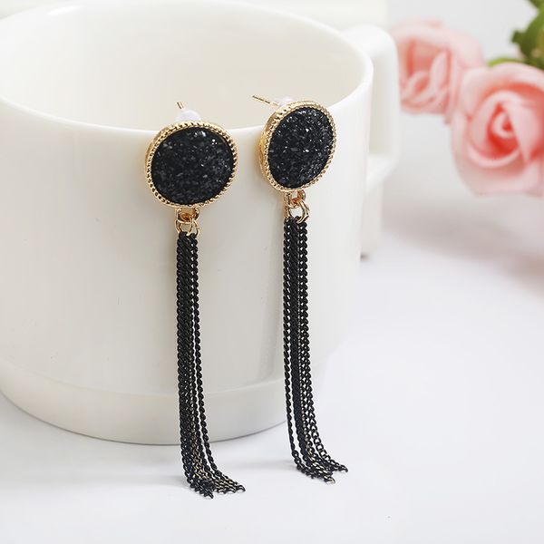 

fashion statement tassel earrings round dangle earring hanging black long drop earrings for women girls wedding party jewelry gift, Silver