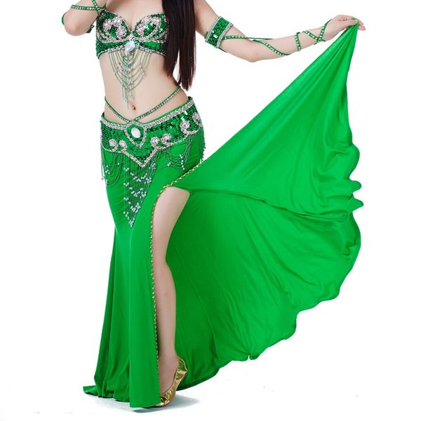 

*professional women belly dance costume with slit modal cotton skirt dress solid colour dress h, Black;red
