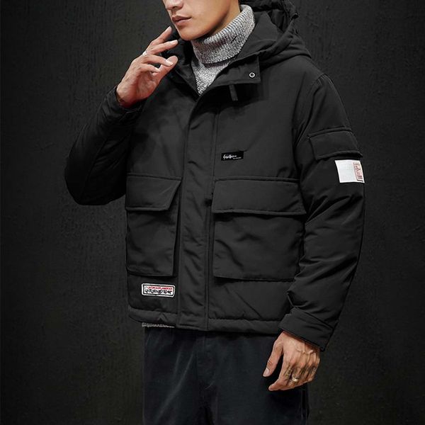 

brand winter jacket men padded coat fashion men's winter casual pure color hooded warm cotton clothing coat casacas para hombre, Black
