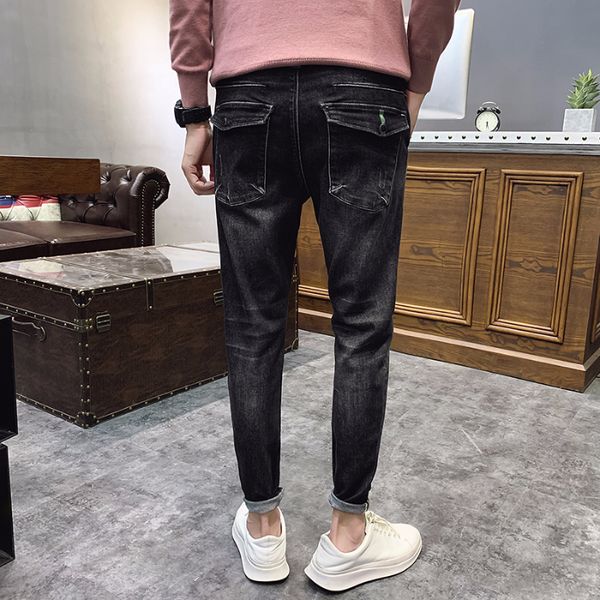 

skinny elasticity jeans men's tide slim men's jeans korean straight loose feet trousers men, Blue