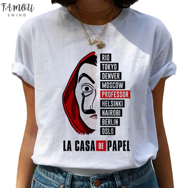 

money heist harajuku t shirts women la casa de papel hip hop t shirts fashion house paper tshirt fashion tees, White