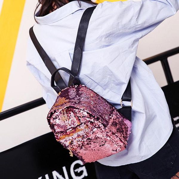 

women girls mini street style shining sequins leather backpack fashion new casual girls small school travel shoulder party bag