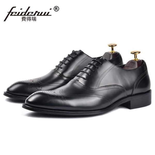 

italian man handmade formal party wedding shoes genuine leather men's pointed toe laces banquet wingtip brogue footwear gs142, Black