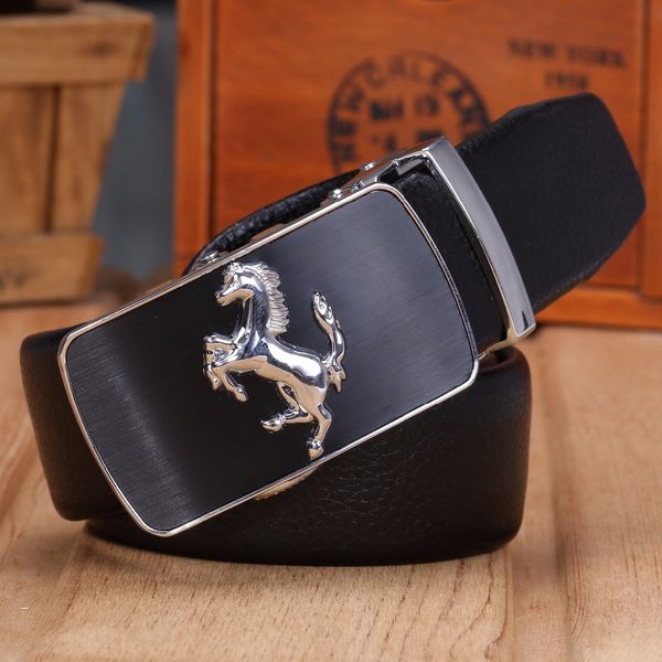 

horse men belt luxury 2018 designer strap fiber leather automatic buckle big plus size 140 cm 150 160 horse, Black;brown