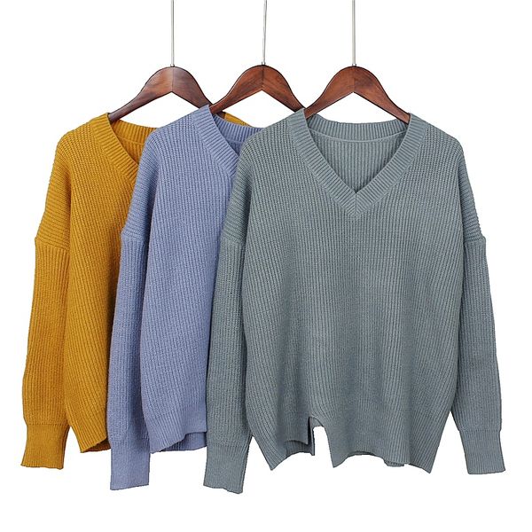 

gigogou thick loose casual women pullover sweater v-neck coarse knitted outwear big size female warm sweater, White;black