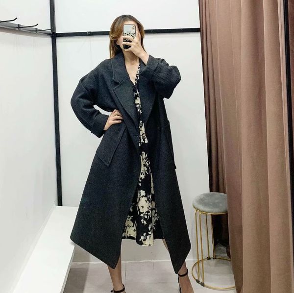 

hcbless women's woolen coat 2019 winter women's temperament wild loose super long woolen coat, Black
