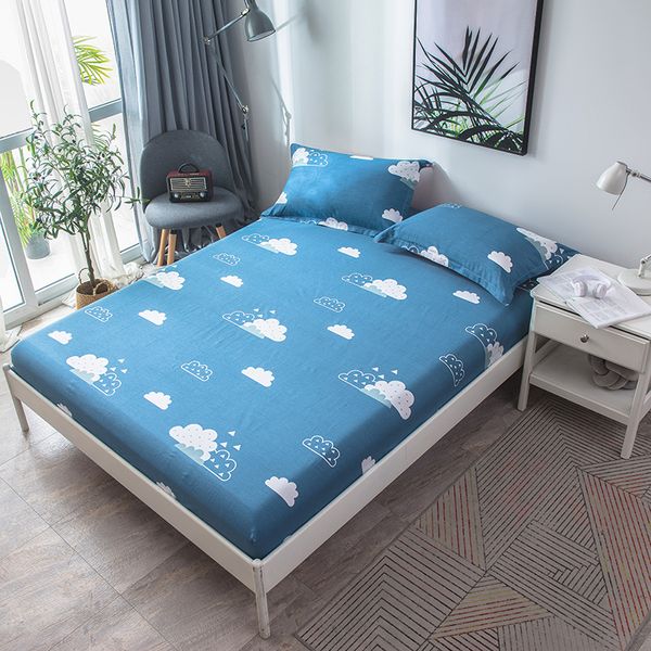 

blue stripes rain cloud fitted sheet 100% cotton bed sheet for children/adults bedding mattress cover and case bedspreads