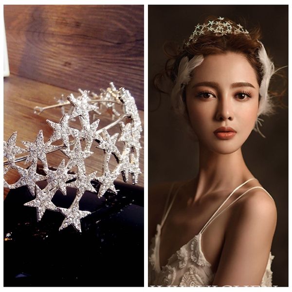 

star crystal hairbands bride tiaras and crowns wedding crown rhinestone wedding hair accessories bridal headband tiara de noiva, Golden;white