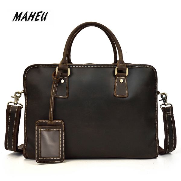 

maheu men's briefcase genuine leather shoulder bag for lapnotebook 100% natural cowskin commuter bag men male hand bags