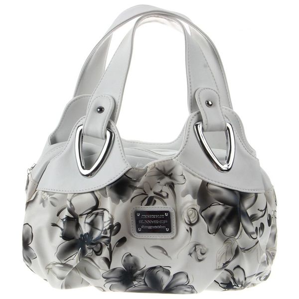 

fashion handbag women pu leather bag tote bag printing handbags satchel -ink gray flower + white handstrap