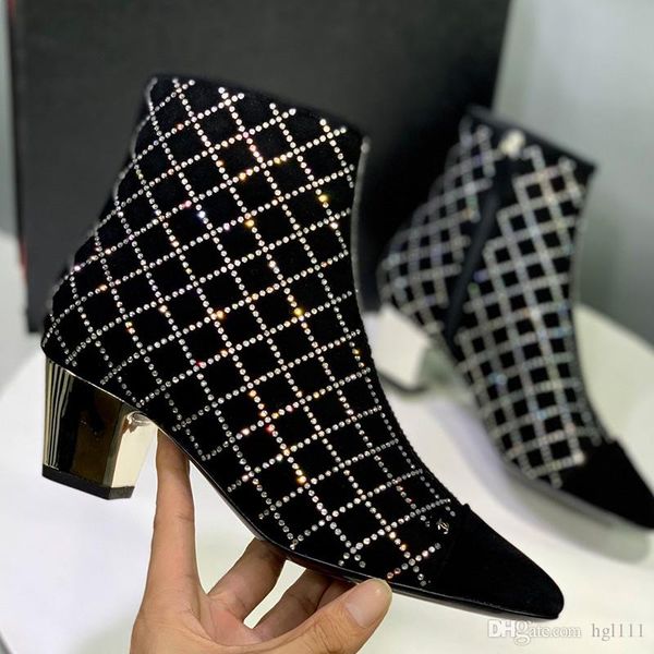 

trend personality fashion leather rhinestone rhombic thick with women's booties autumn and winter new side with side zipper short boots