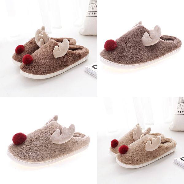 

new men's winter fashion cartoon deer non-slip plush warm home cotton shoes, Black